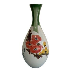 Hand Painted Chinese Pink Cherry Blossom Porcelain Vase 13.5"